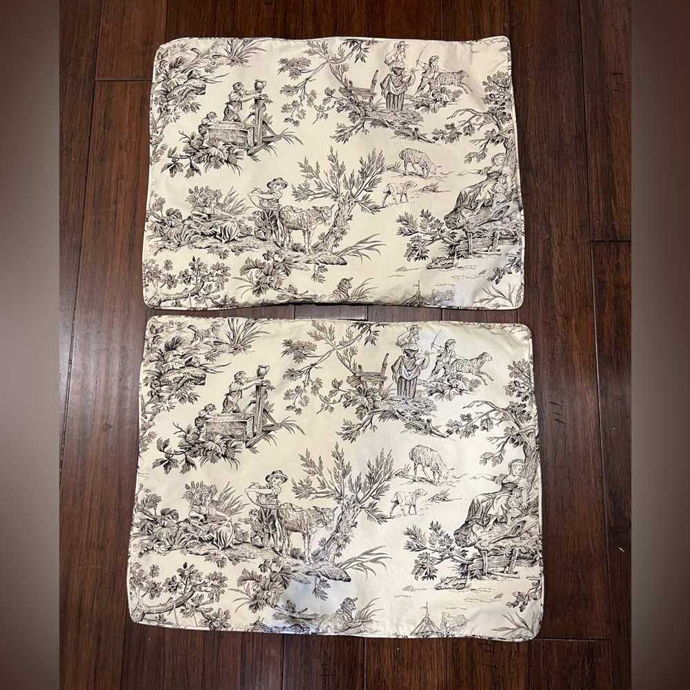 Toile Decorative Pillow Covers in Cream and Black — Classic Scenic Design